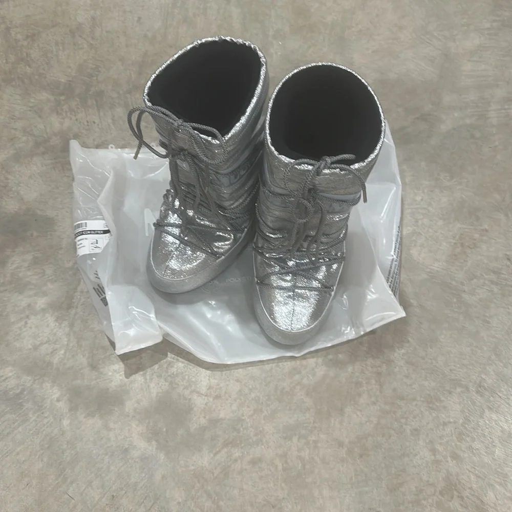 Moon Boot Icon Silver Glitter Boots Brand New! Size 35 - 38 - Picture 9 of 11